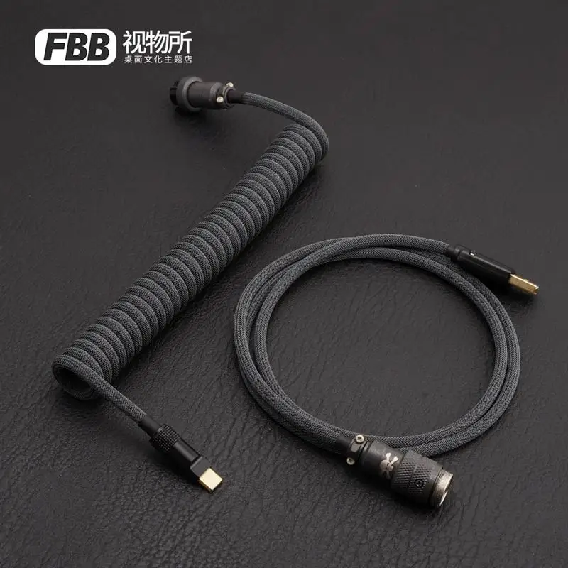 FBB GMK Boneyard Custom coiled Aviator usb cable for Mechanical Keyboard With GX16 USB to Type C Paracord and PET Double Sleeved