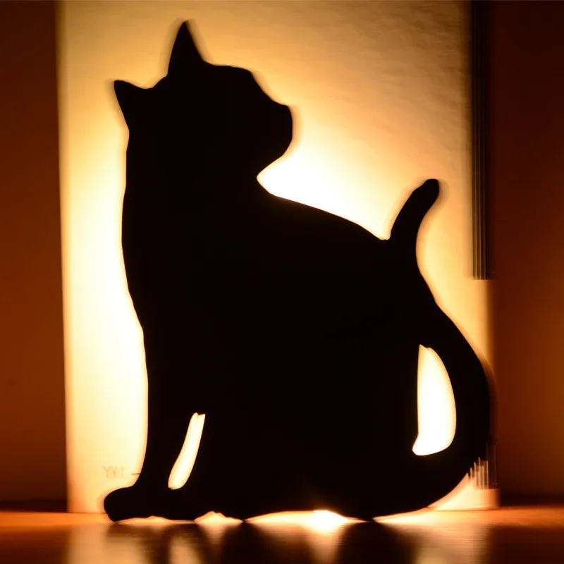 Acrylic Projection Wall Light New LED Night Lamp Voice Light Control Cat Shadow Light for Bedroom Indoor Decor Silhouette Light