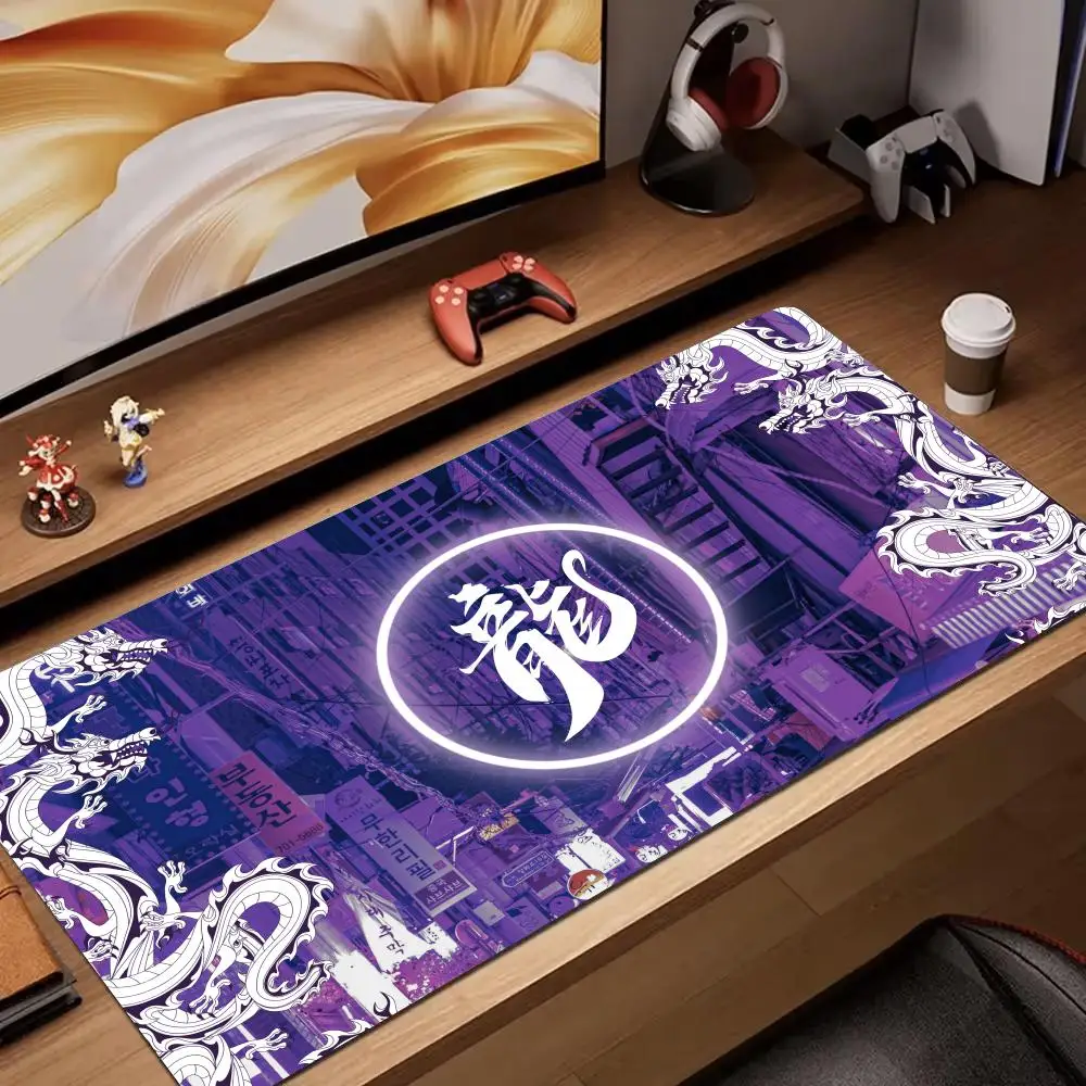 

Коврик для мыши Cyberpunk Dragon Neon, большой, нескользящий, водонепроницаемый, для офиса, дома, в футуристическом восточном стиле, для игрового ноутбука