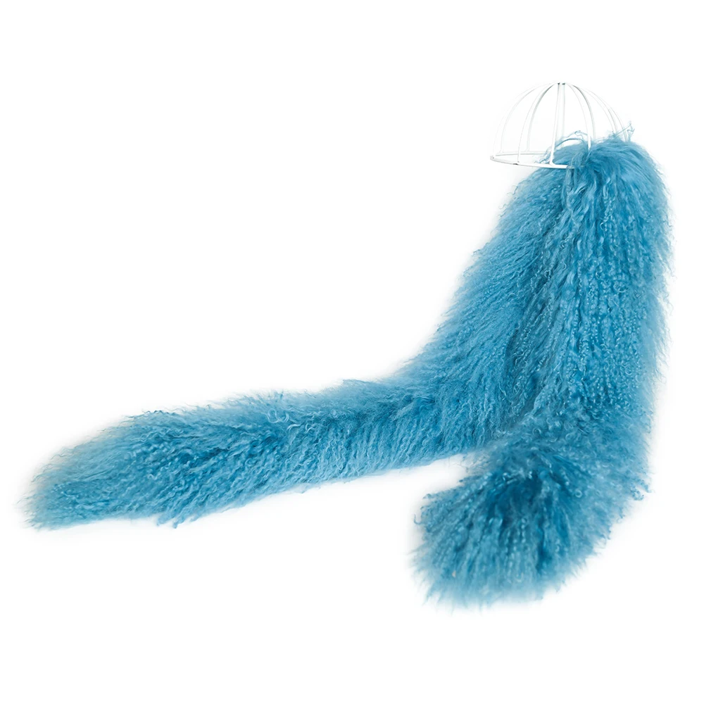 Gorgeous Winter Scarf Double Sides Long Hair Genuine Mongolian Lamb Fur Scarves for Women