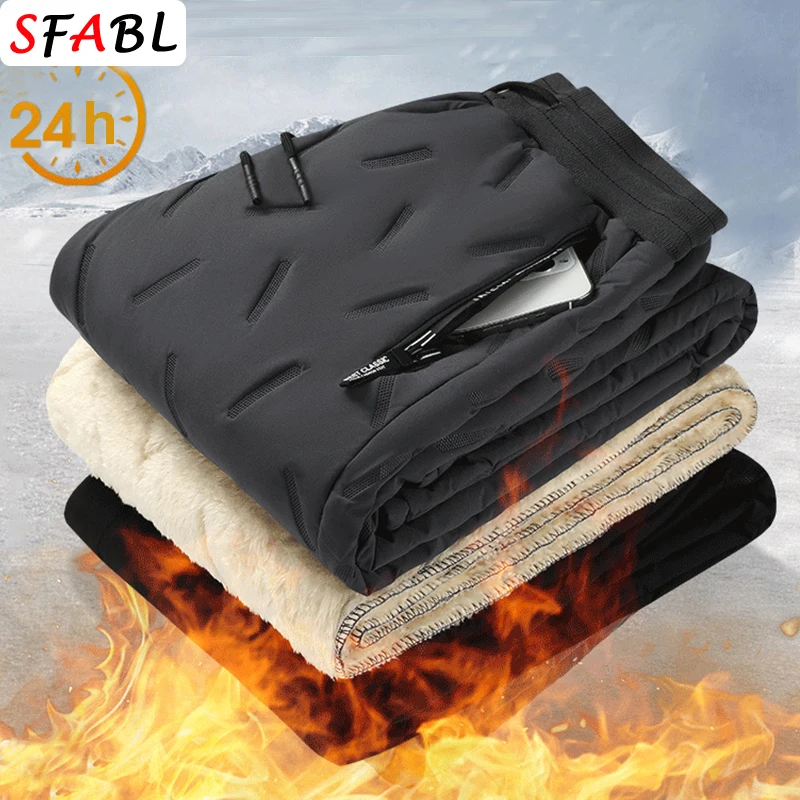 

Winter Thick Fleece Pants Men Thermal Warm Trousers Casual Men's Pants Windproof Warm Cotton Ski Snow Pants for Men Winter New