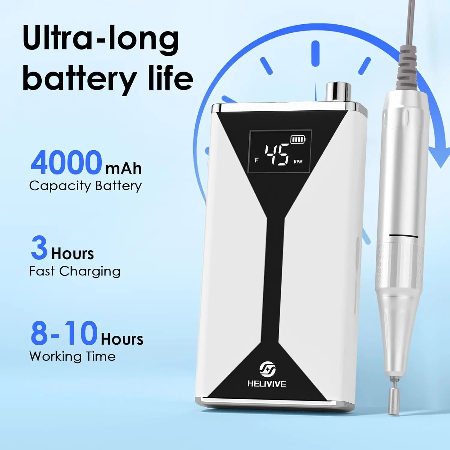 Trapano per unghie a batteria da 45000 giri/min con 11 punte, lima per unghie elettrica ricaricabile portatile per la rimozione dello smalto gel