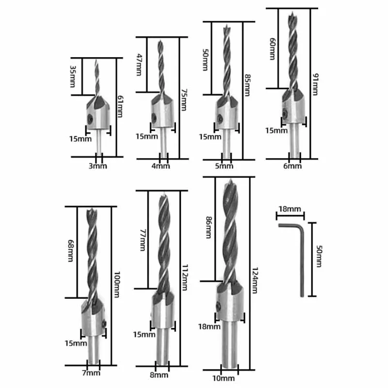 4/7 pz 3-10mm in acciaio ad alto tenore di carbonio a tre punti svasatore punta da trapano Set alesatore lavorazione del legno smusso trapano foro Pliot