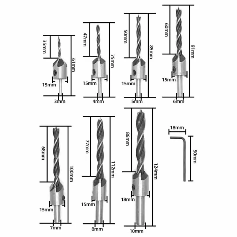 4/7Pcs 3-10mm High carbon steel three-point Countersink Drill Bit Set Reamer Woodworking Chamfer Drill Counterbore Pliot Hole
