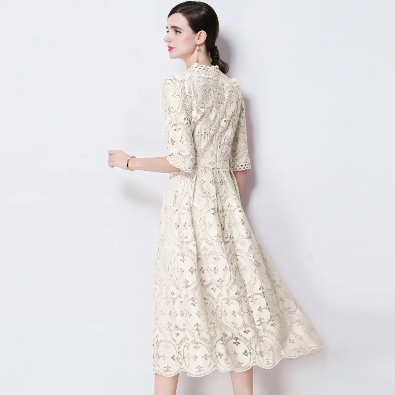 Ele Hollow out Hook Flower Heavy Work Dr Women's Waist Cinching Slimming Svel High Waist Knitted Polyester Fiber