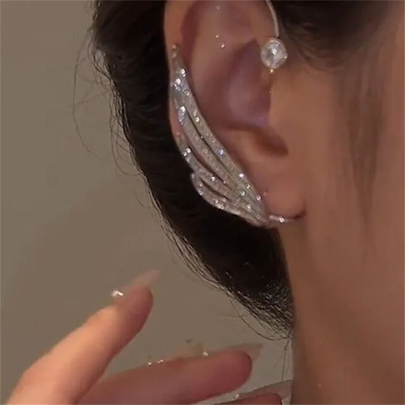 1PC Angel Wings Crystal Clip Earrings Simple Zircon Ear Stud for Women Piercing Ear Cuff Earring Jewelry Birthday Gift