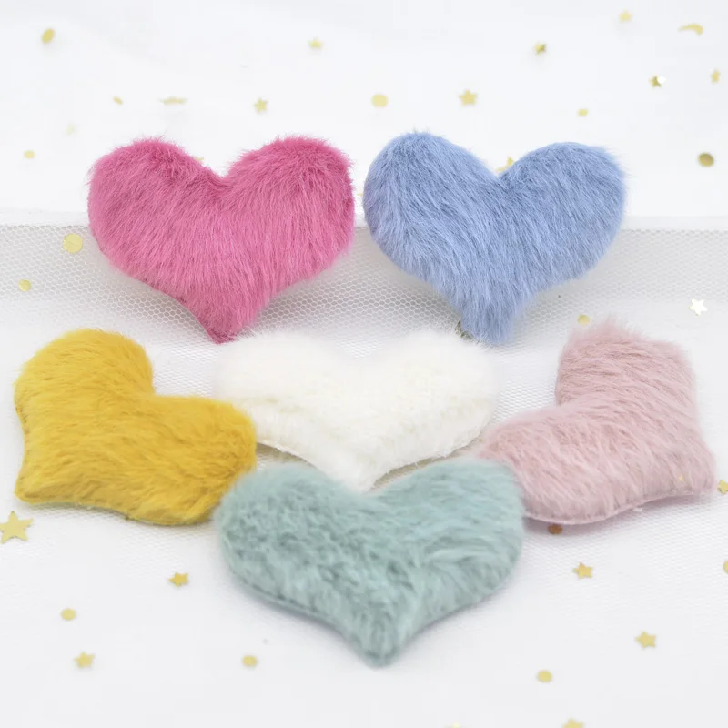 12pcs 55*40mm Soft Plush Heart Applique for DIY Clothes Hat Shoes Sewing Supplies Patches Hair Clips Bow Decor