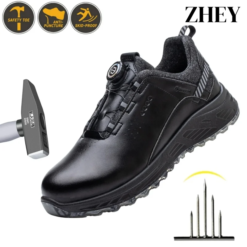 

Rotating Button Waterproof Men Steel Toe Safety Shoes Anti-smash Anti-puncture Work Shoes Male Construction Safety Sneakers