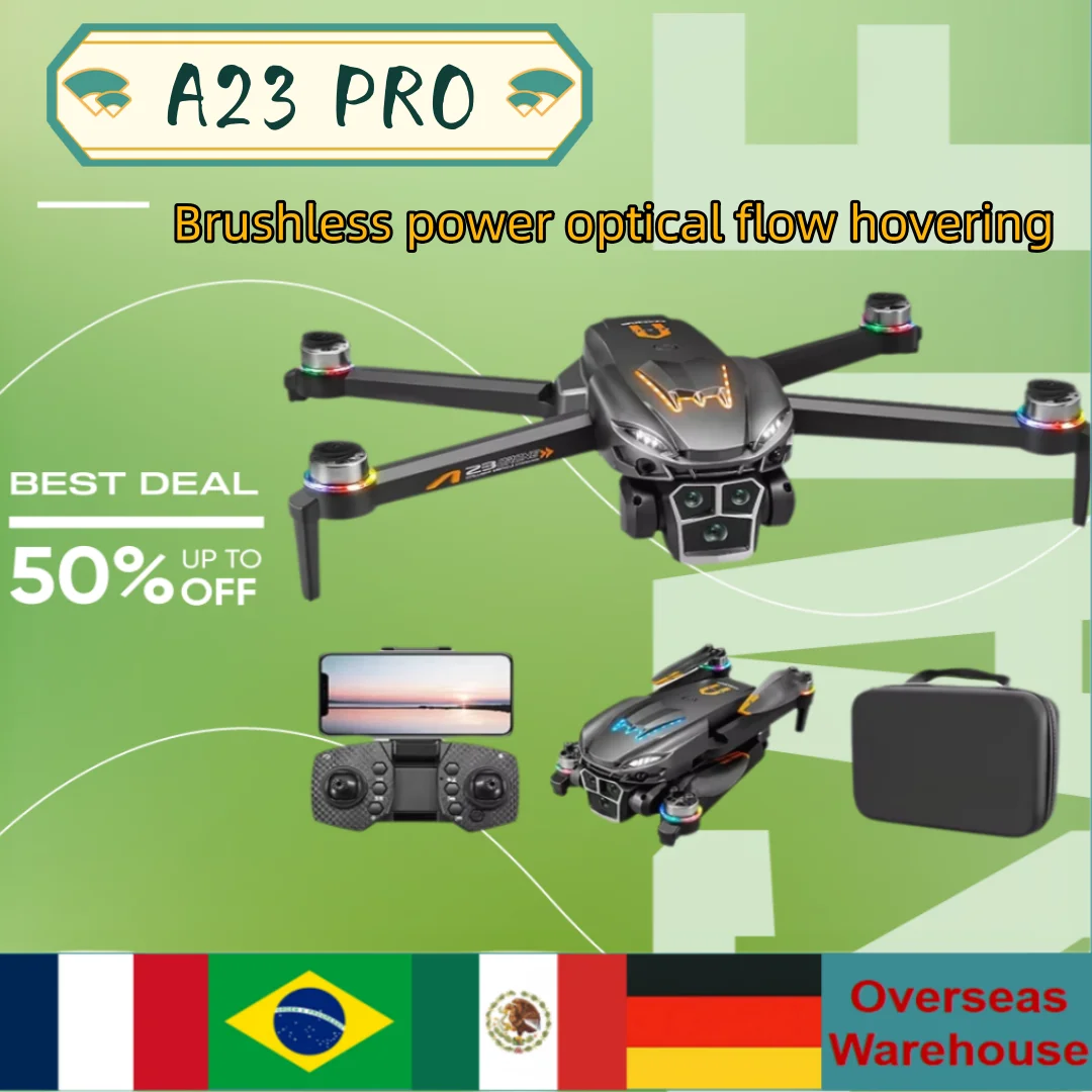 

A23 Drone Color Breathing Light Brushless Motor Fixed-point Hovering Intelligent Obstacle Avoidance Drone 4k Three Cameras