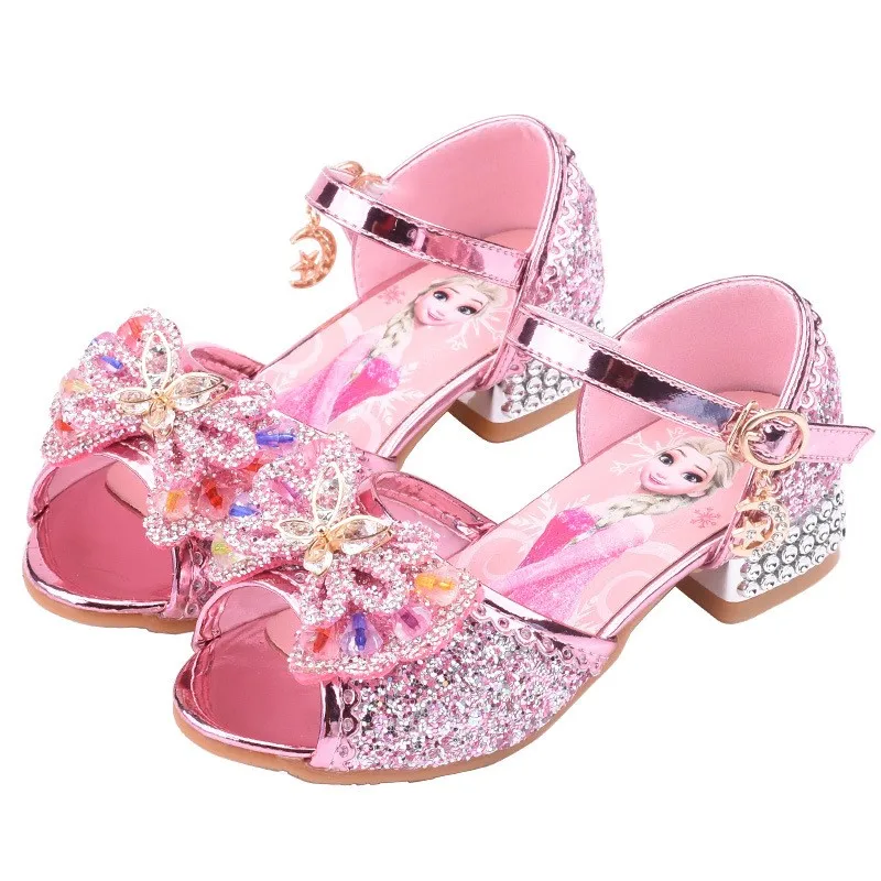 디즈니 겨울왕국 2 엘사 공주 코스프레 샌들 여성용 청소년 및 어린이 - 크리스탈 하이힐 캣워크 쇼 신발 반짝이는 라인스톤