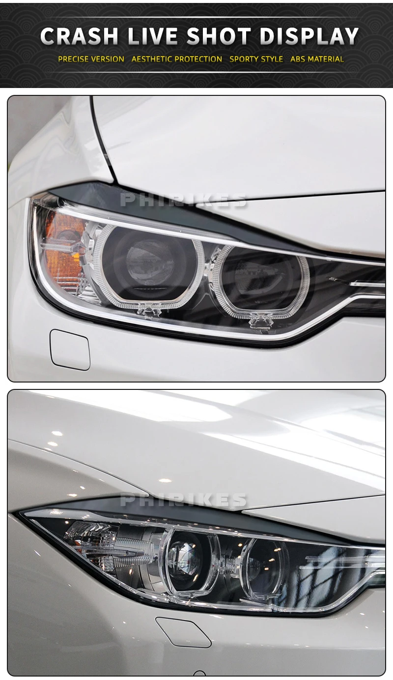 Glänzendes ABS-Scheinwerfer-Augenbrauen-Augenlid für BMW F30 Limousine 2012–2015 320i 328i 335i F80 M3 2014–2018 F31 Touring 2013–2015 320i 328i – Detail 7