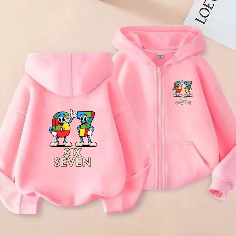 Dessin animé pour enfants 67 Six sept imprimer vêtements charmants Style fermeture éclair sweat à capuche à manches longues filles garçon 3-12 ans loisirs sweat manteau