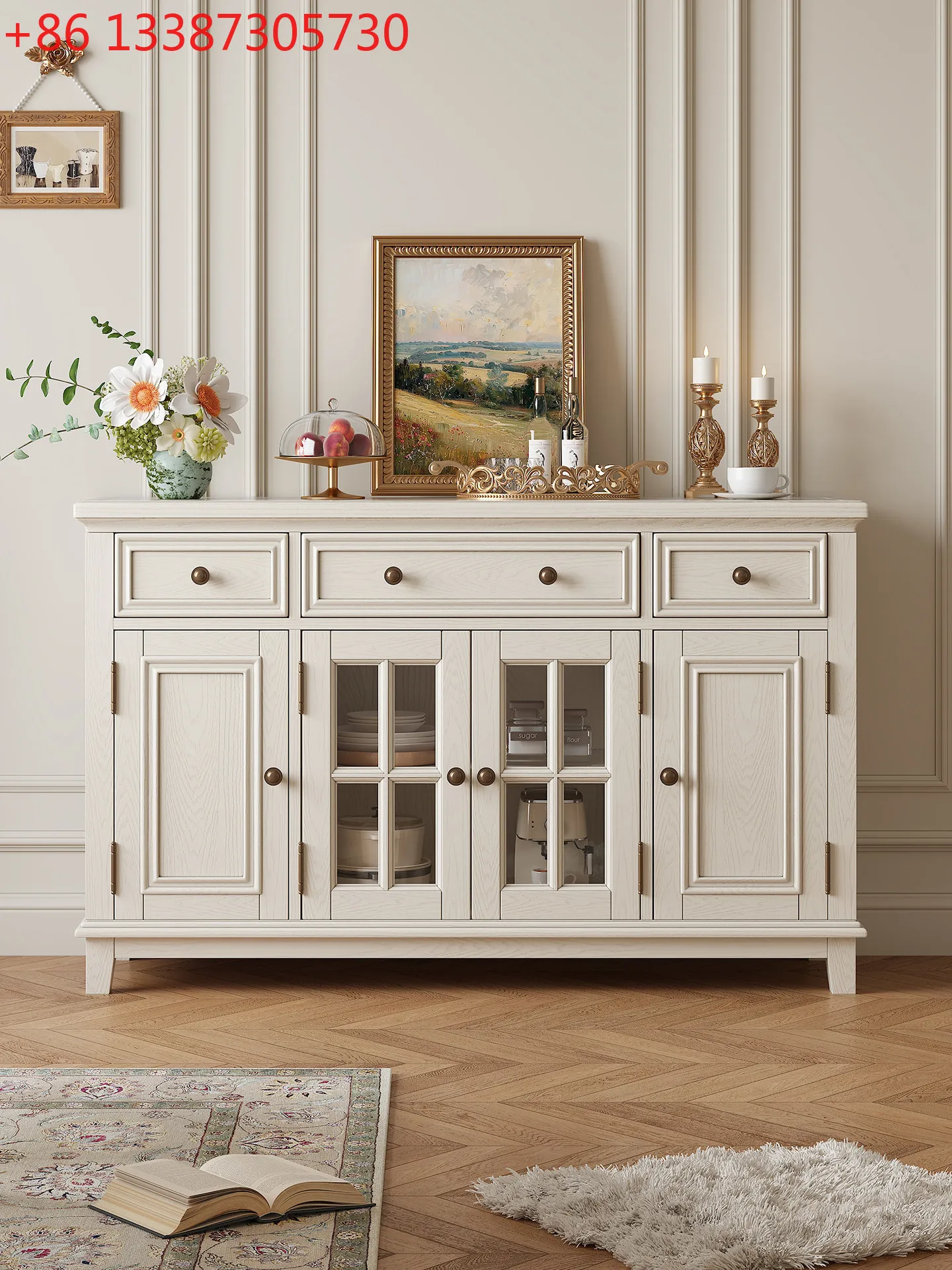 

French Cream Style Dining Side Cabinet Living Room All Solid Wood Wall Locker American Household