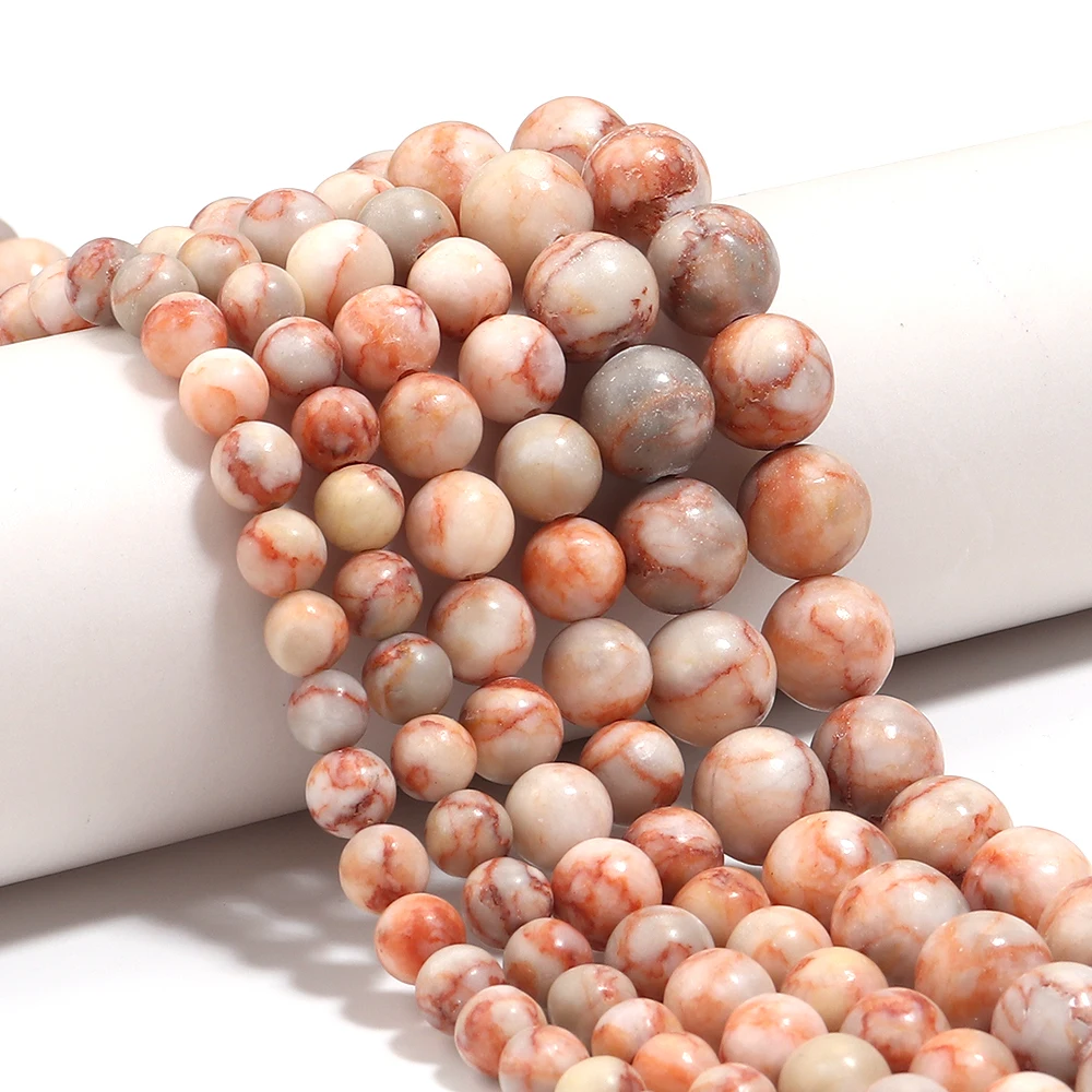 Natursteinperlen, 6, 8, 10 mm, rotes Netz, rund, lose Distanzperlen für Schmuckherstellung, DIY, handgefertigte Armbänder, Halskettenzubehör