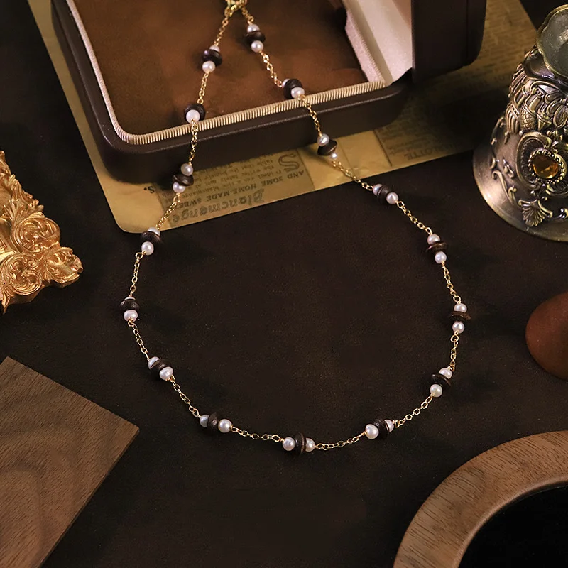Luxury Tiger Eye Stone Pearl Splicing Clavicle Chain Delicate Choker Necklace Elegant Jewelry For Ladies Party Accessories
