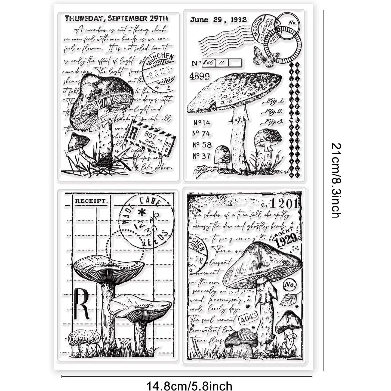 1Sheet Vintage Mushroom Clear Stamps Mushroom Background Silicone Stamps for Card Making c Background Rubber Transparent Stamps