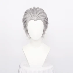 Men's Synthetic Vergil Cosplay Wig Short Silver Grey Slicked-back Hair Heat Resistant Hair Wig + Wig Cap