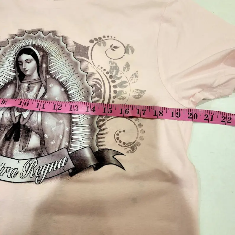 Virgen de Guadalupe T-shirt Small / Medium Pink. Glitter graphic print super soft religious top