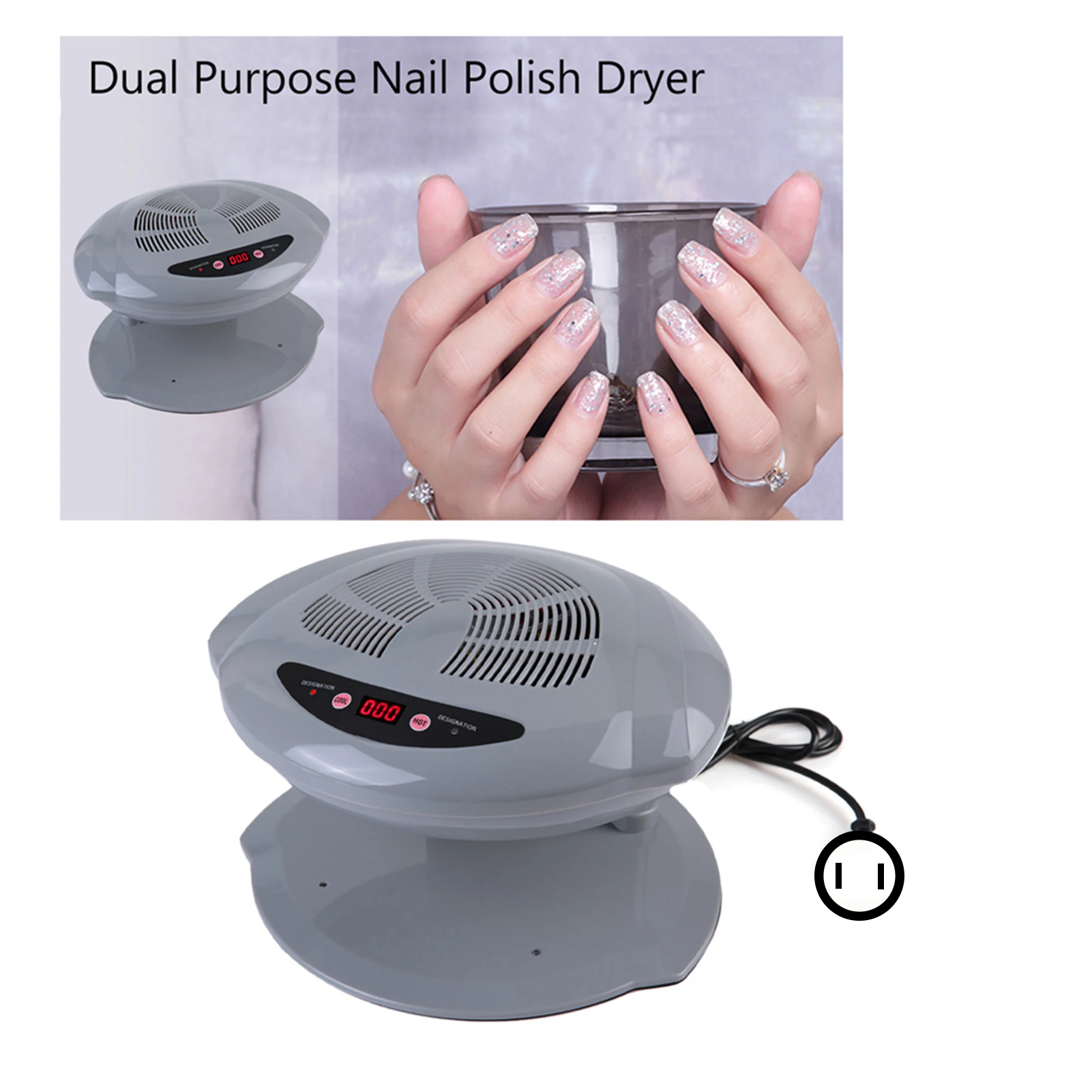 Nail Dryer Nail Dryer Machine Nail Polish Dryer 2 in 1 Grey Cool/Warm Air Blow Temperature Sensor Nail Polish Dryer Machine