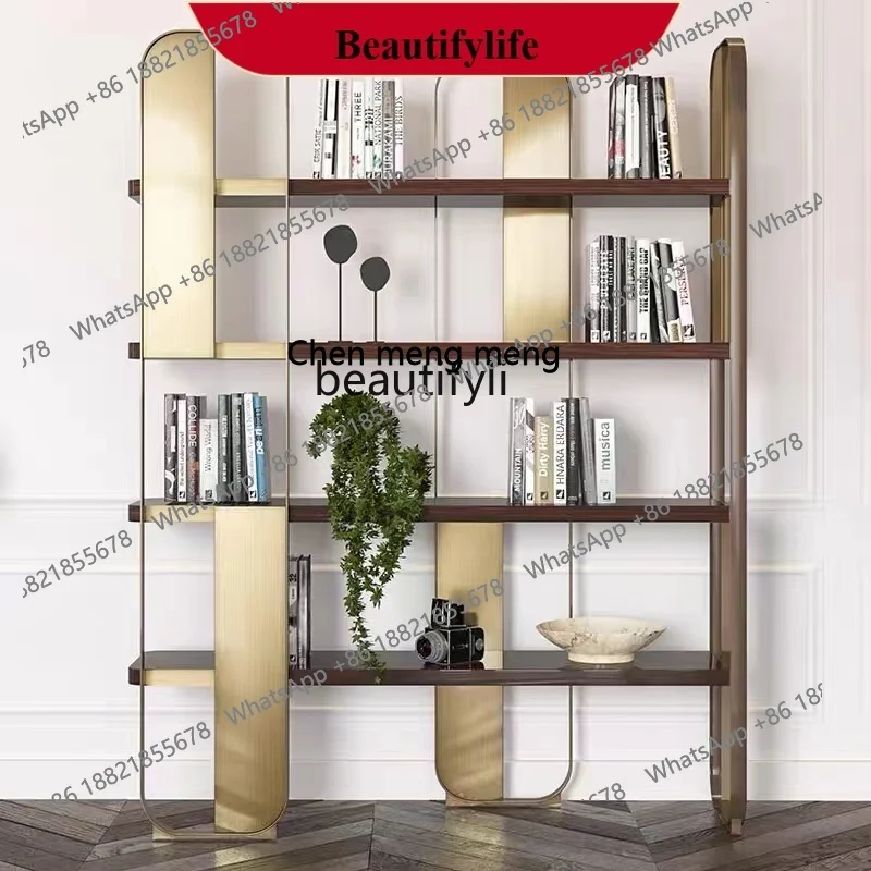 

D178 Stainless steel light luxury bookshelf, floor-to-ceiling modern simple partition display rack ornament decorative rack
