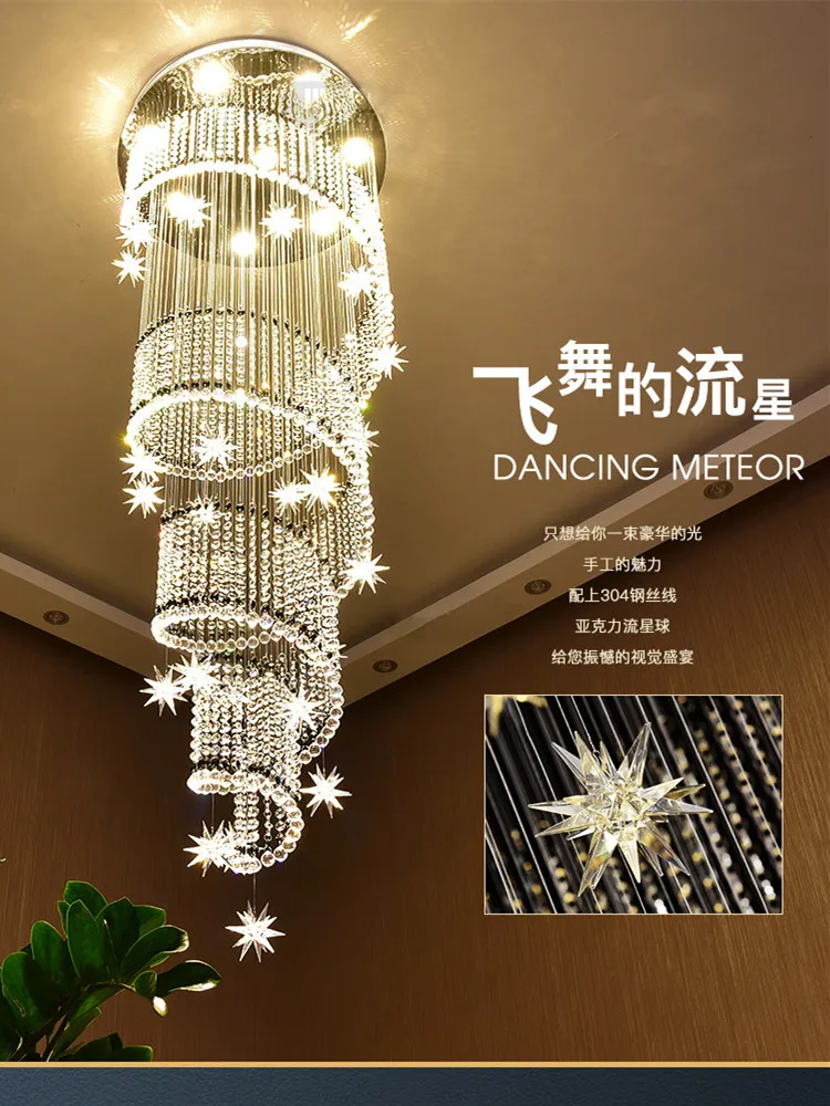 2024 moderna stella di cristallo decorazione Villa scala LED lampadario decorazione della parete scala rotante soggiorno illuminazione domestica