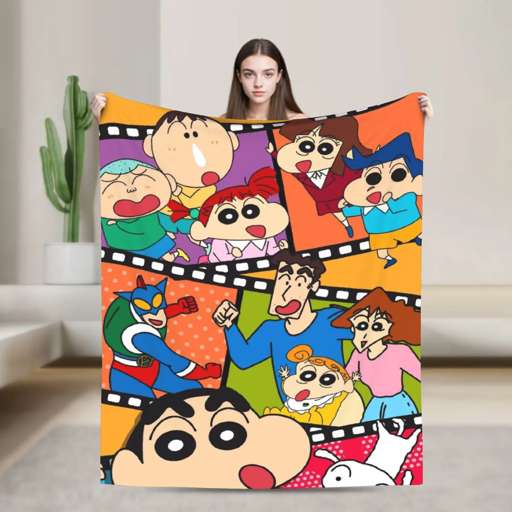 Custom Ultra-Soft Fleece Crayons Shin-chans Cute Anime Throw Blanket Warm Flannel  Blankets for Bedding Car Couch Quilt