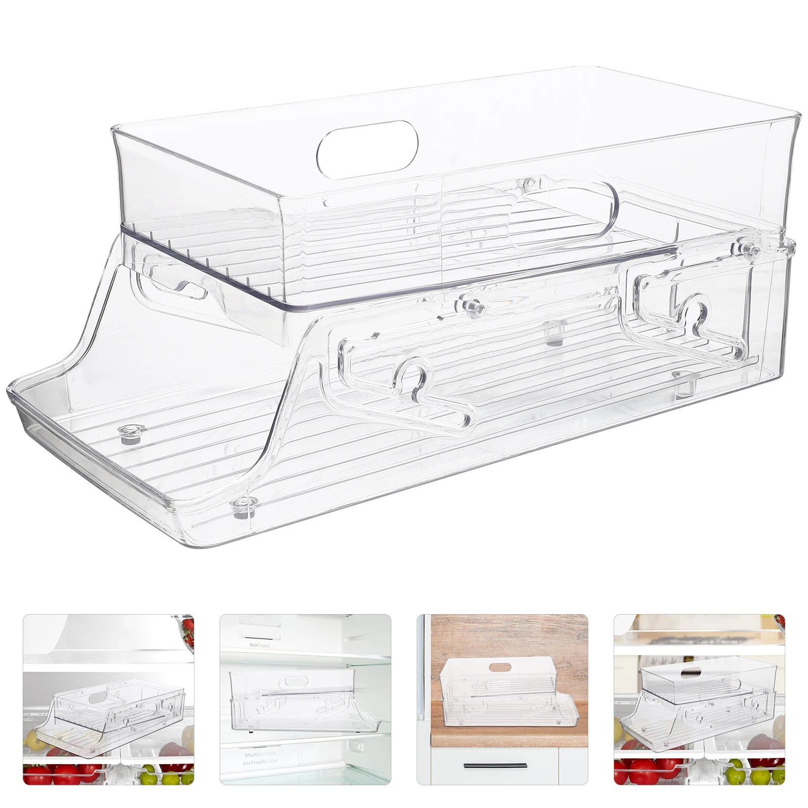 

1pcs Double Layer Refrigerator Organizer Bin Rolling Soda Can Dispenser Transparent Drink Holder Beverage Storage Rack Household