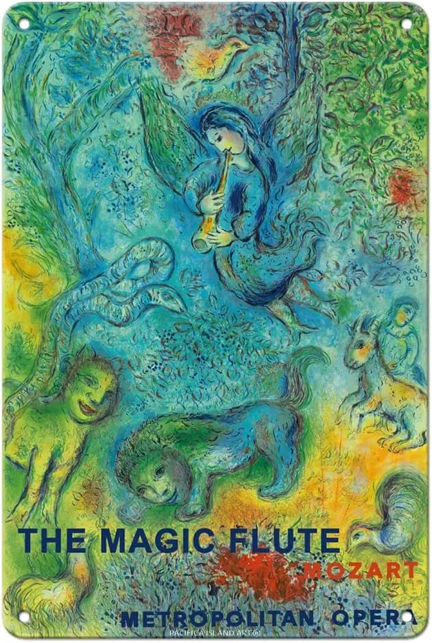 Pacifica Island Art The Magic Flute - Mozart - Metropolitan Opera - Vintage Opera Poster by Marc Chagall c.1966-  Vintage Metal