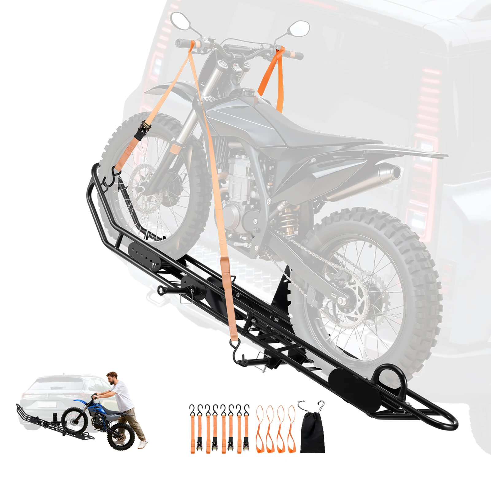 

SucceBuy Motorcycle Carrier 500 lbs Capacity Heavy Duty Steel Hitch Mount Rack with Anti-Tilt Lock Device Straps for Car Truck