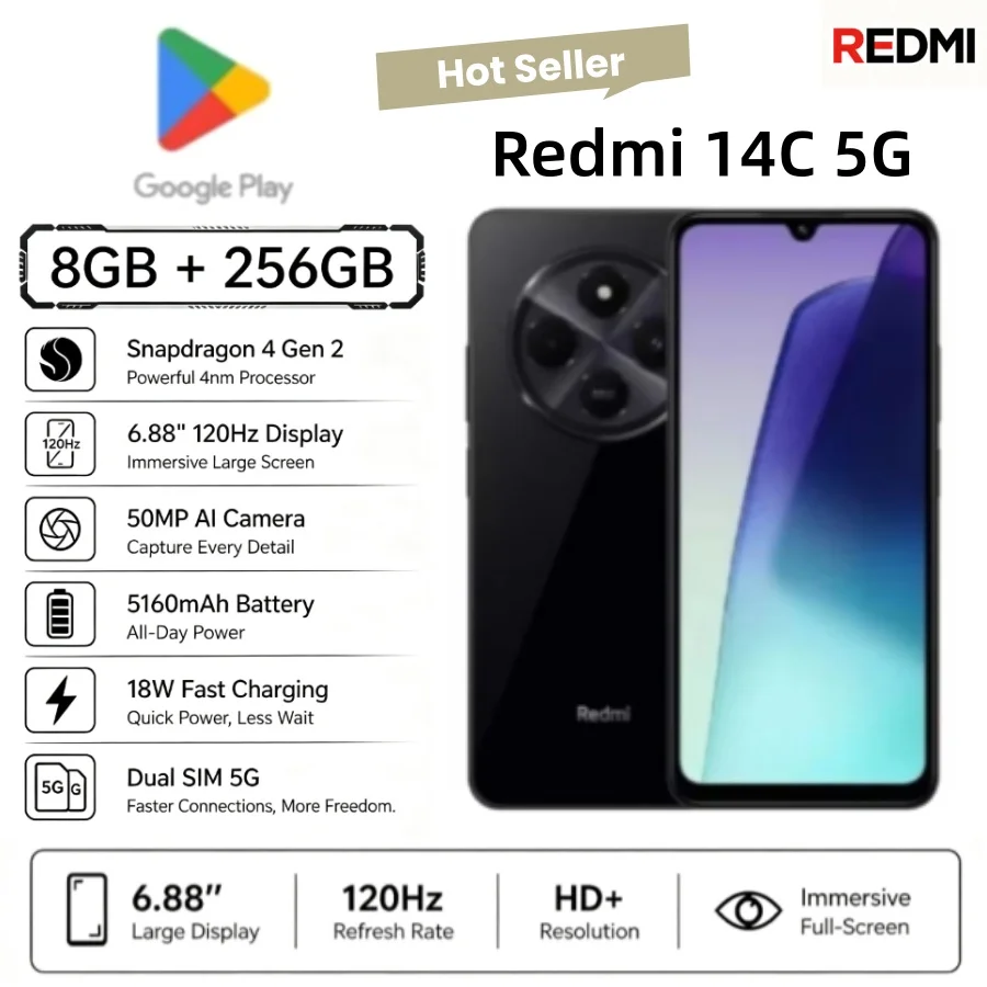 Hot Sale 2026 Authentic Redmi 14C Global Unlocked Android Smartphone 8GB+256GB Ample Memory Capacity Robust Performance Redmi