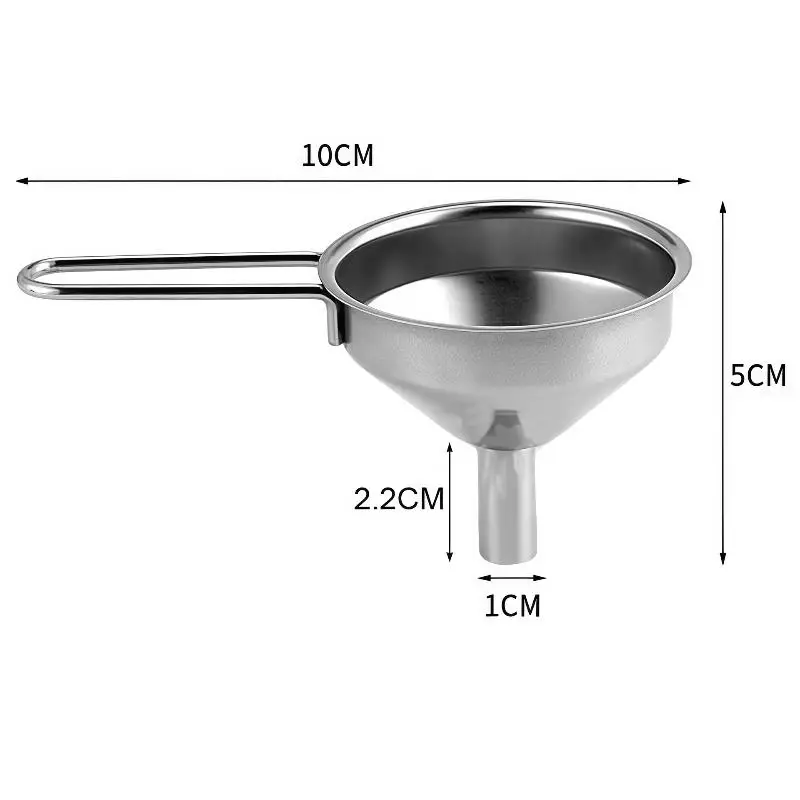 Embudo de acero inoxidable con mango, embudo pequeño de metal para llenar botellas, licor, vino, aceite, granos de café, utensilio de cocina