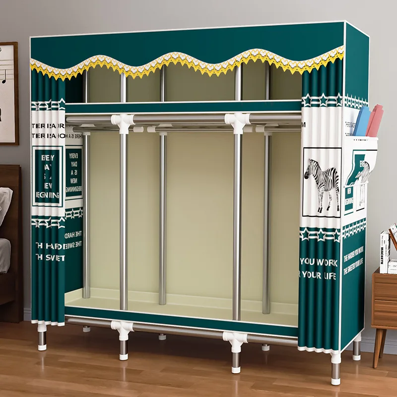 Easy Fabric Wardrobe Home Bedroom Rental Hanging Area Reinforced Steel Tubes Assembly Cabinet Bedroom Easy Assembly Furniture