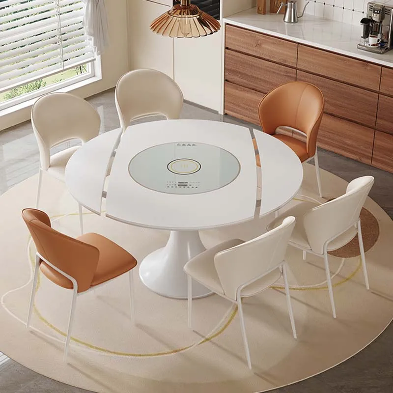 White Modern Table Multifuctional Extendable Design Nordic Dining Table Round Luxury Tavolo Pranzo Allungabile Home Furniture