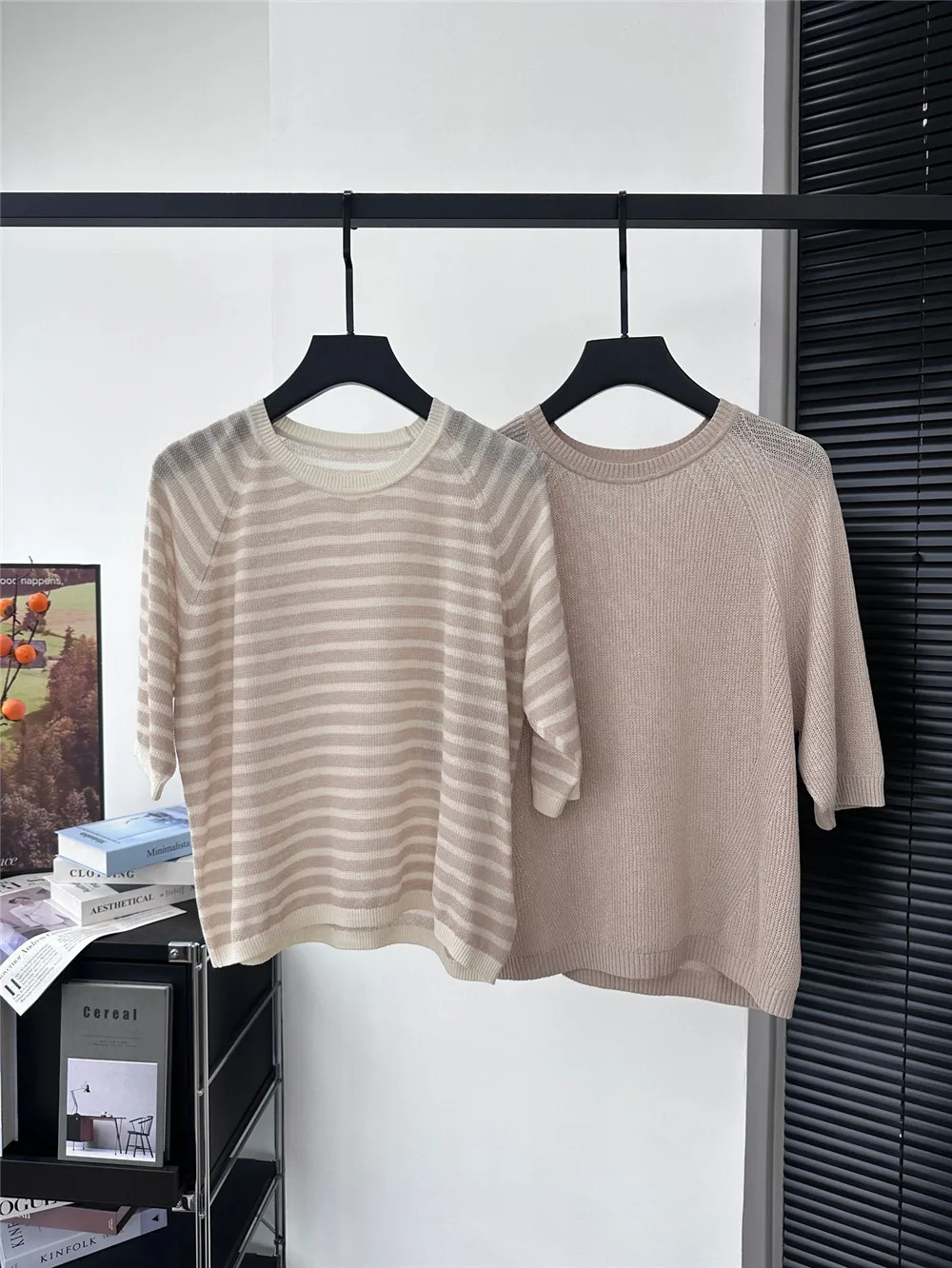 

Women's 25 Summer New Collection: Lyocell Linen Blended Round Neck Solid Color Loose Commuter Versatile Knitted Short Sleeve T-s