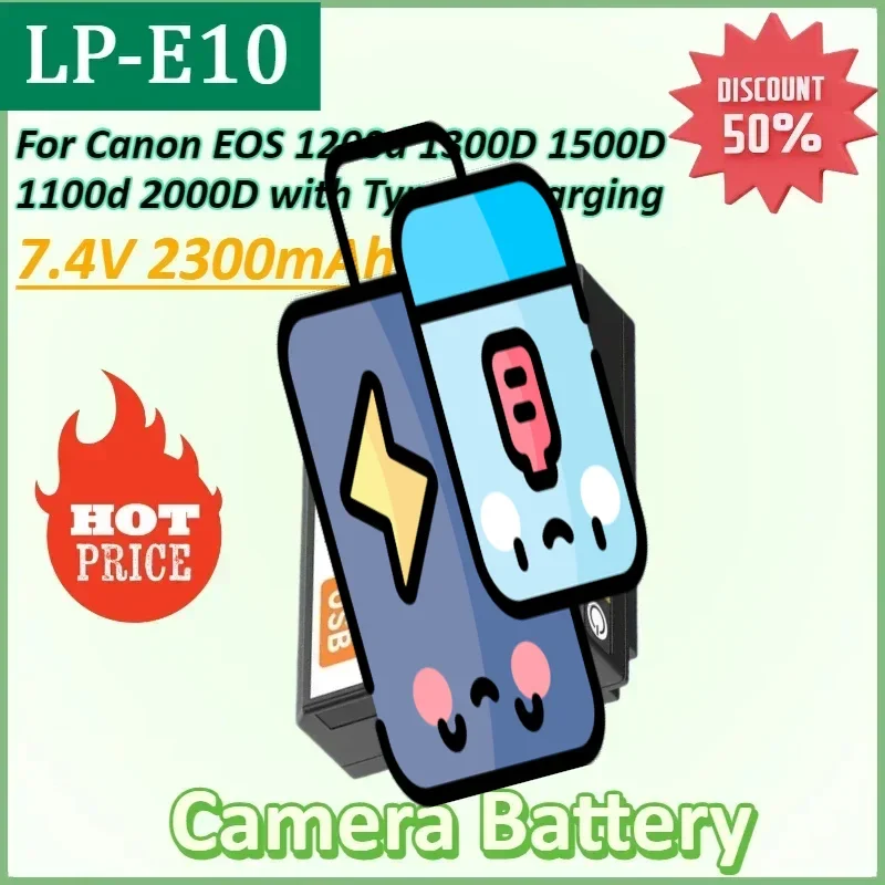 

LP-E10D 7.4V 2300mAh LP-E10 LPE10 High Quality Camera Battery with Type-C Charging for Canon EOS 1200d 1300D 1500D 1100d 2000D