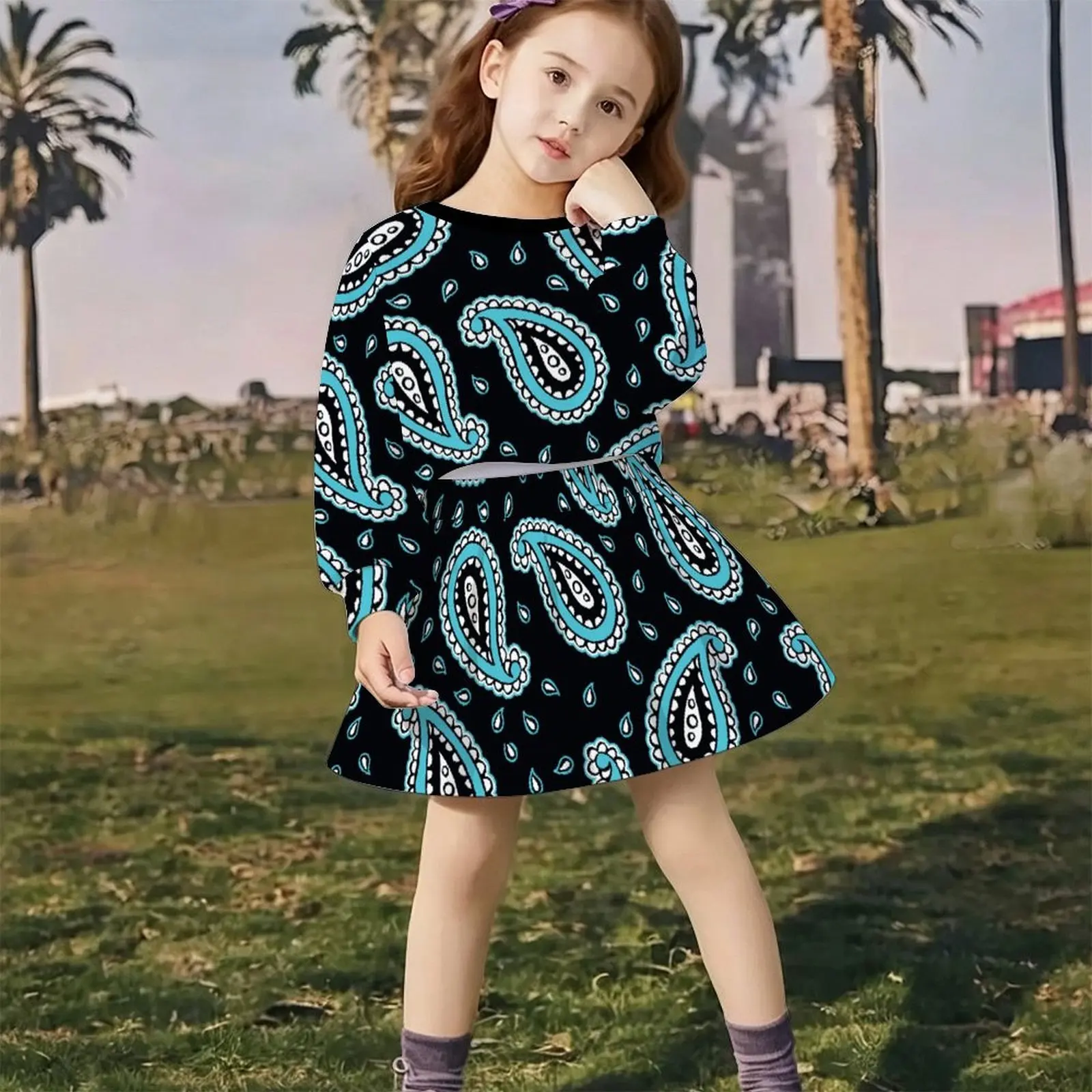 Girls Sweet Vintage  Two Piece Dress  Print Long Sleeve Top Cozy Breathable Kids Everyday Casual Wear