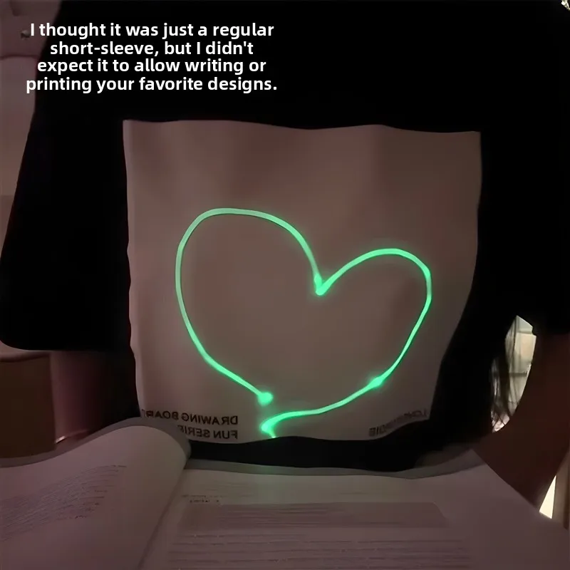 Luminous Painting Board Short Sleeve T-Shirt Fluorescent Green Couples' Clothing 520 Valentine's Day Men's Women's Glowing Cl...