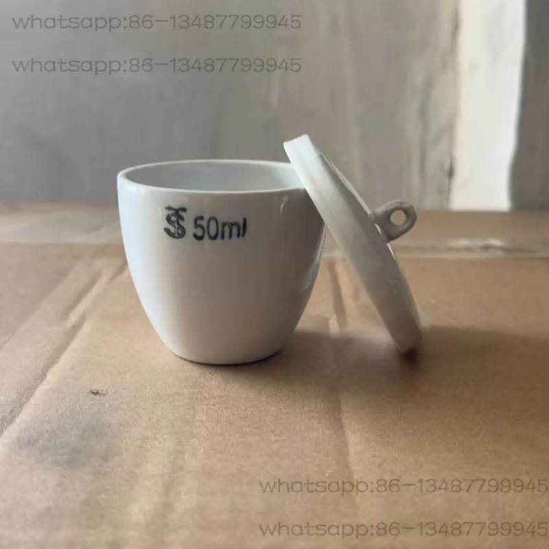 Porcelain Crucible with Lid, High Temperature Resistant Lab Ceramic Crucible 50ml for Laboratory Experiment
