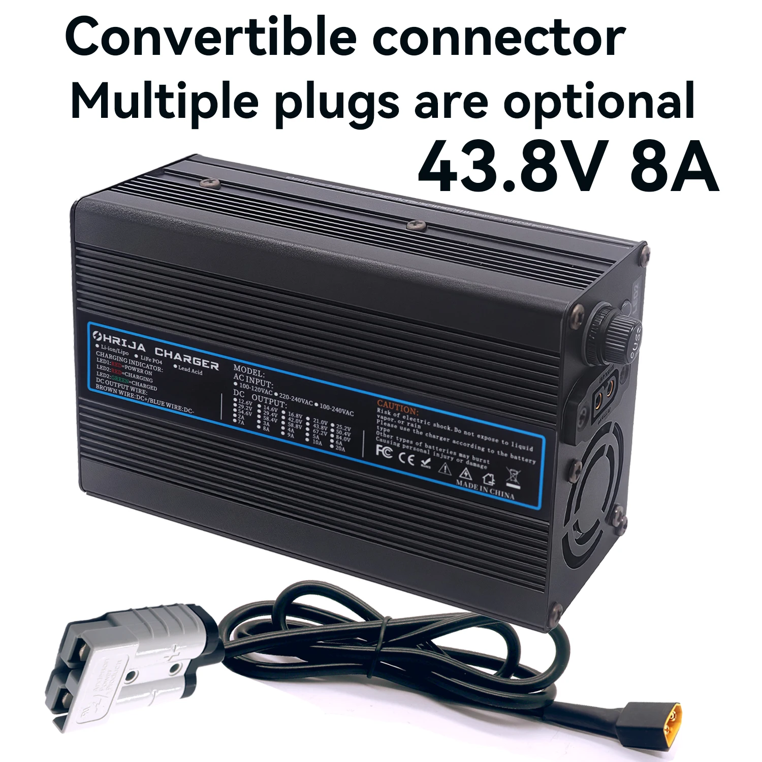 

Зарядное устройство LiFePO4, 43,8 В, 8 А, быстрый алюминиевый корпус, подходит для 12S, 38,4 В и сменный разъем, быстрая стабилизация с охлаждающим вентилятором