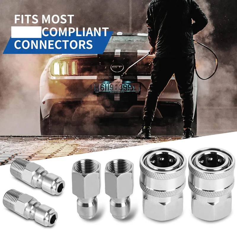 Pressure Washer Adapter Set 3/8 male and female Quick Connect Fittings Quick Plug Male Nipple Stainless Steel 5000 PSI