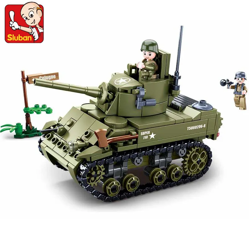 Military WW2 Army Vehicle Sherman M4A3 Medium Tank Building Blocks Soldier Weapon Bricks Classic Model Kids Toys New Year Gift