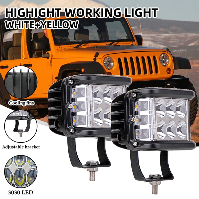 1/2pcs Stobe Work Light LED Dual Color White Yellow Beam 4x4Offroad Combo Spotlight LED Light For Truck SUV ATV UTV RV 12-24V