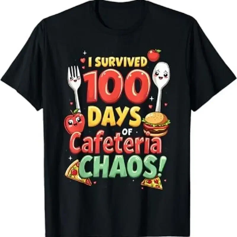 Funny Survived 100 Days of School Cafeteria Staff Lunch Lady T Shirt