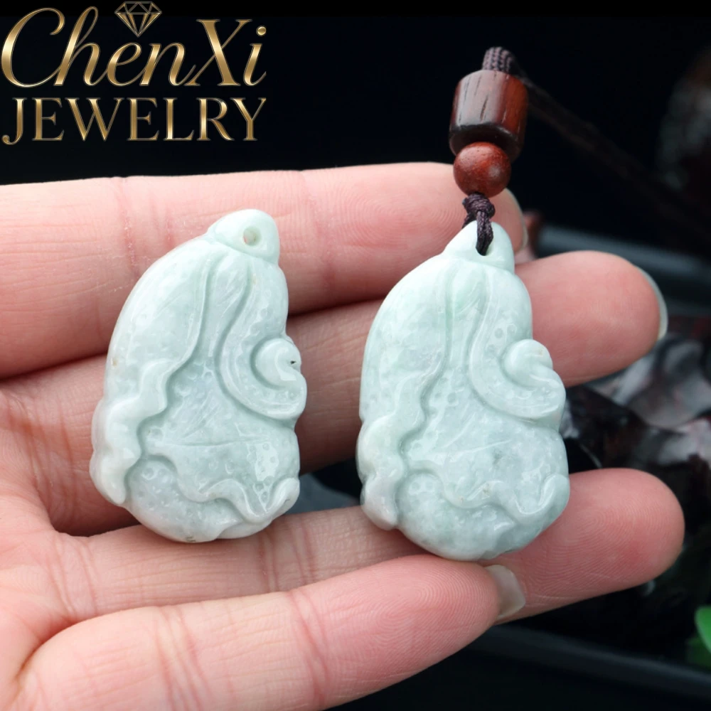 Natural Grade A Ice Waxy Jadeite Pendant, Carved Cabbage And Kirin Pattern, Gemstone Ornament For Daily Wear Best Exquisite Gift