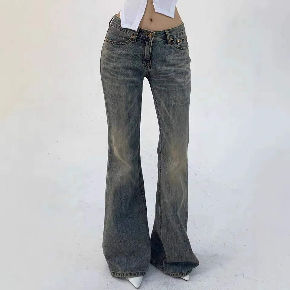 Blue Flared Jeans Women High Waist Loose Fit Wide Leg Denim Pants Vintage Streetwear Casual New Chic Cozy Slimming Soft Trousers