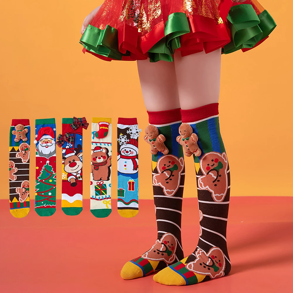 MILANCEL Christmas Day Socks for Girls 3-12T Girls Stockings 42CM Kids Socks Cartoon Snowman Children's Socks