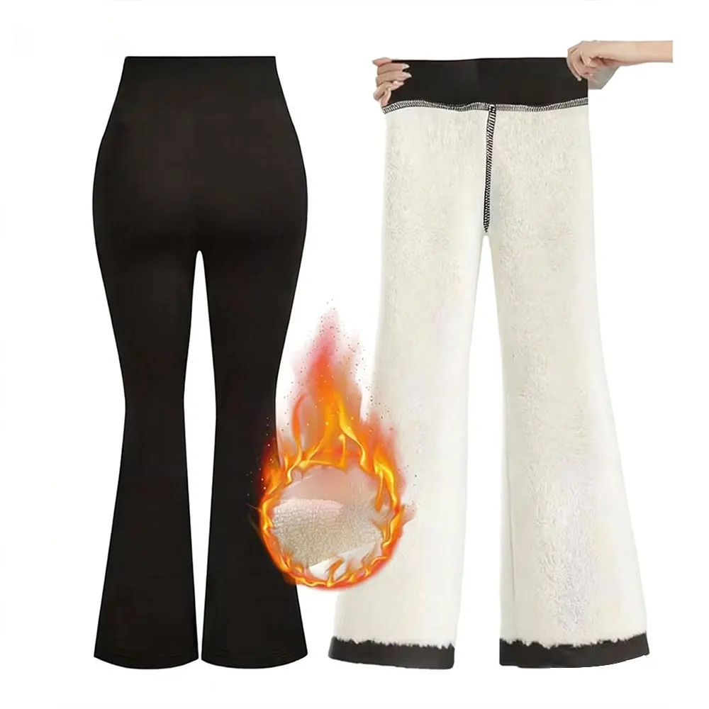 AliExpress NONE Winter High Waisted Fleece Lined Thermal Flare Trouser Tummy Control Butt Lifting Thick Soft Suitable For Cycling And Daily Wear