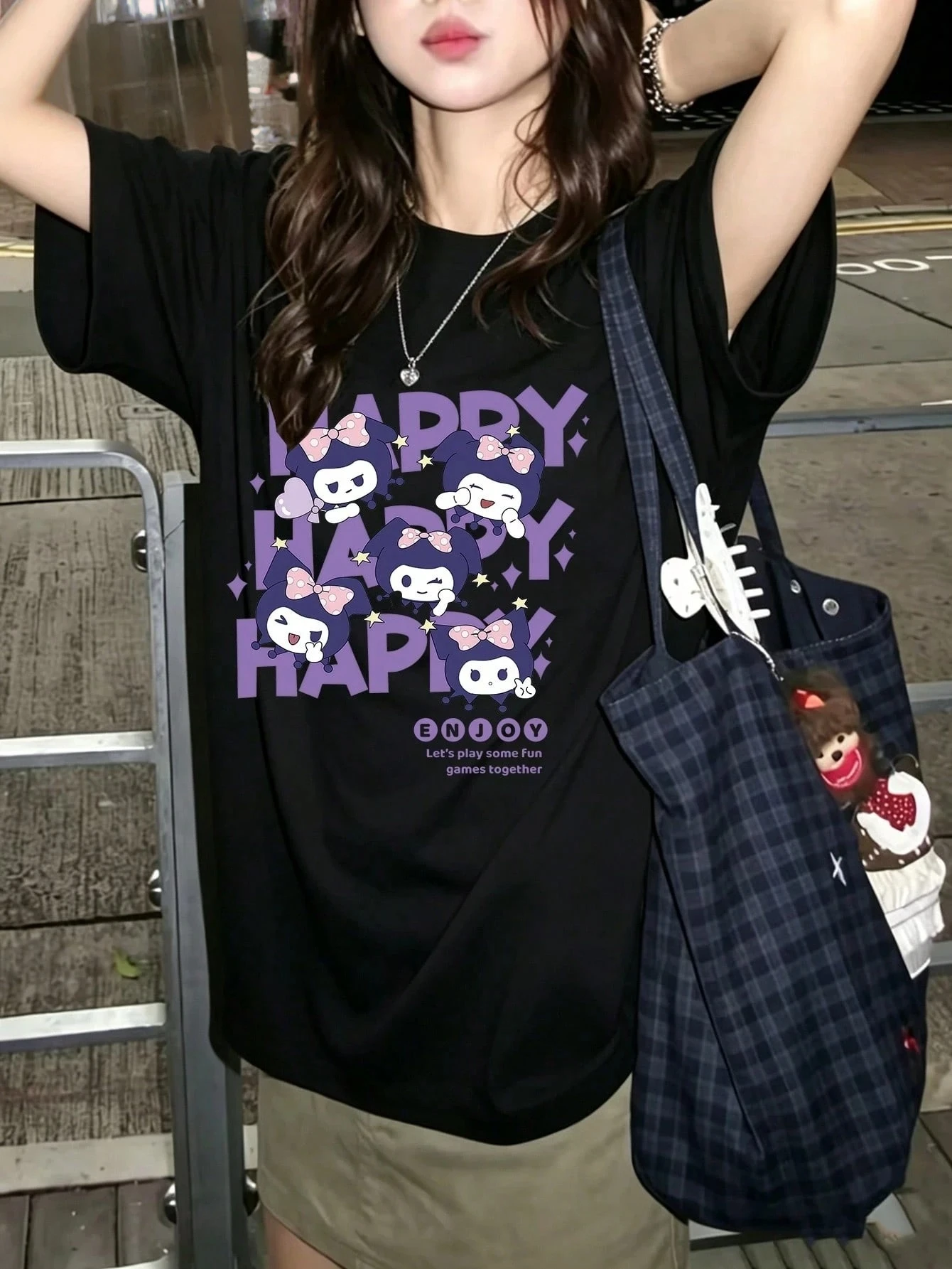 Nouveau T-shirt en coton Y2K style Harajuku Kuromi 2026 pour femme, T-shirt imprimé décontracté et tendance, T-shirt confortable pour enfant
