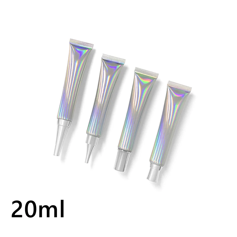 5PCS 20ml Holographic Silver Squeeze Tube Cosmetic Airless Lotion Pump Eye Cream Refillable Bottle Empty Plastic Lip Gloss Tube