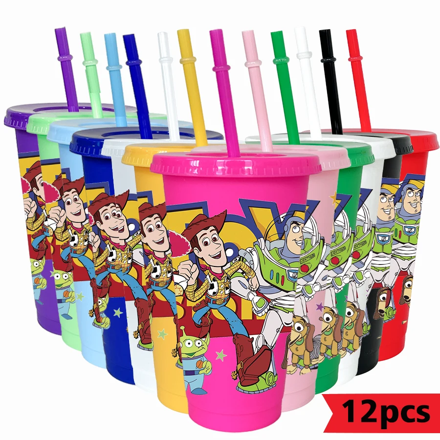 12 Uds Disney Toy Story Denim 26oz tazas de café de jugo de plástico de colores para fiesta de cumpleaños